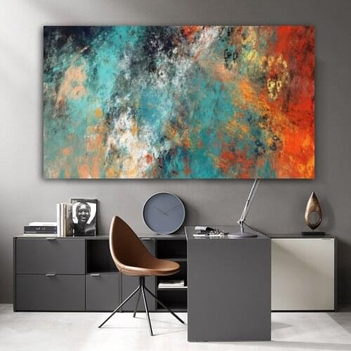 WANGART Modern Canvas Painting Abstract Colorful Blue Orige Posters Prints Wall Art Picture for Living Room Home