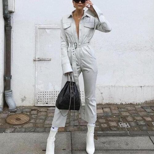 Autumn winter rompers womens jumpsuit Casual Vintage pockets sashes long sleeve denim jumpsuit streetwear overalls for women