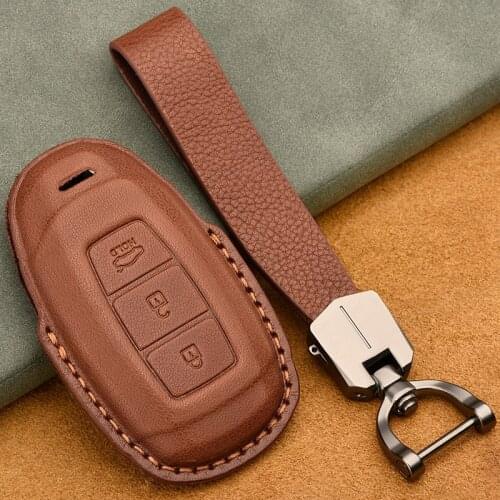 Leather For Hyundai Santa Fe Palisade Accent Kona Nexo Veloster Elantra GT i30 Smart Key Case Cover keychain Auto Accessories