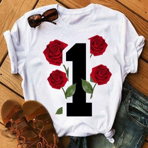 Red Rose Number 1 Printed T Shirt Fashion Women T Shirt Casual Short Sleeve Tops Tee Female Summer T-shirt Women Cute T-shirts