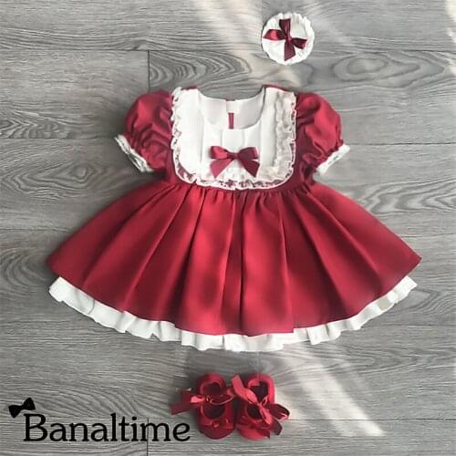 Girl Lace Bow Spain Party baby girl dresses Princess Pageant Lolita Style Tutu bebe Dress with headbands Spanish baby clothes