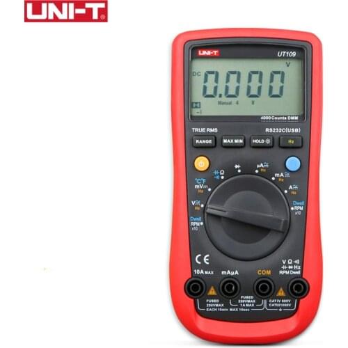 UNI-T UT109 Handheld Automotive Multipurpose Meters Auto Range Multimeters USB PC Connect Dwell Tach LCD Backlight