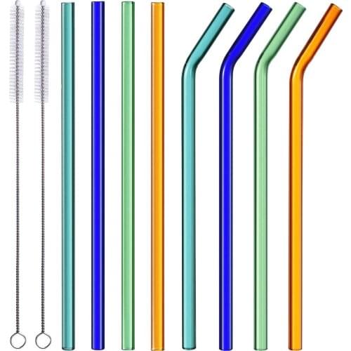 Reusable Glass Straws Colored Drinking Straw for Smoothie Milkshake Frozen Drinks with Brush Bar Party Accessories Supplies 4pcs