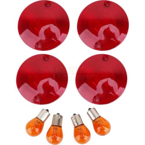 Motorcycle Red Plastic Turn Signal Lampshade+Bulbs 4pcs For Harley Touring Road Electra Glide Road King FLHR Softail