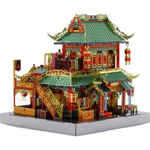 MU 3D Metal Puzzle Figure Toy Chinatown building MERCERY STORE model kits with LED light Puzzle 3D Models Gift Toys