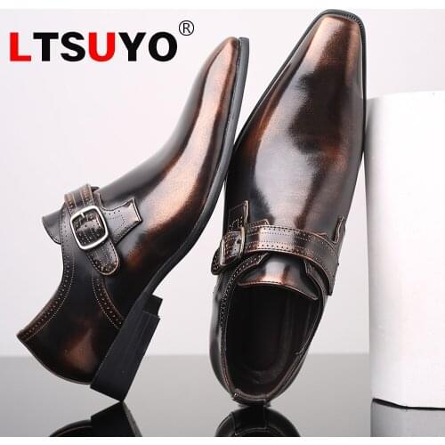 Mens leather casual shoes, fashionable high-end formal business mens shoes, British retro pointed toe shoes, handmade shoes