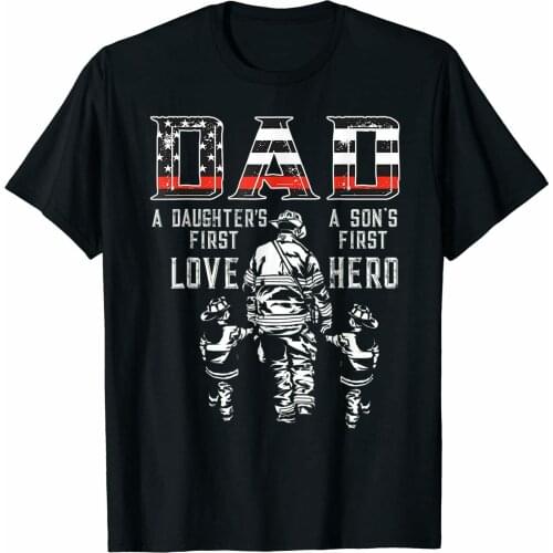 Dad Daughter Love Son Hero Fireman Dad Fathers Day Mens Summer Cotton O-neck T-Shirt