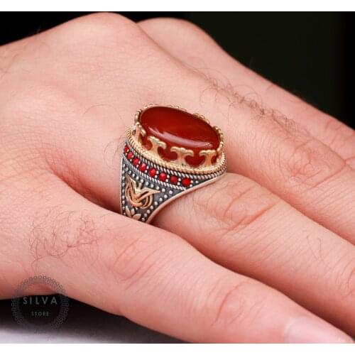 Silva 925 Sterling Silver Ring for Men Agate Aqeeq Stone S925 silver fashion Jewelry Gift Mens Rings All sizes