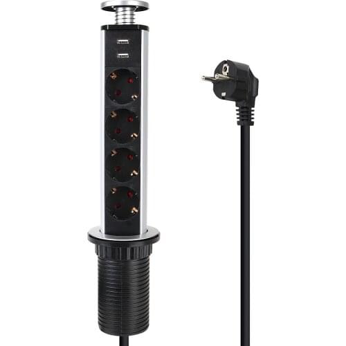 Table Pop Up Electrical Socket 3/4 power EU Plug Power 1 Led+2 Charge USB Hidden Desktop Sockets Aluminum Shelf Kitchen