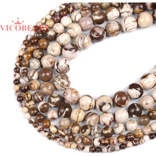 Natural Stone Australia Zebra Jaspers Round Beads 15" Strand 4 6 8 10 12MM Pick Size For Jewelry Making