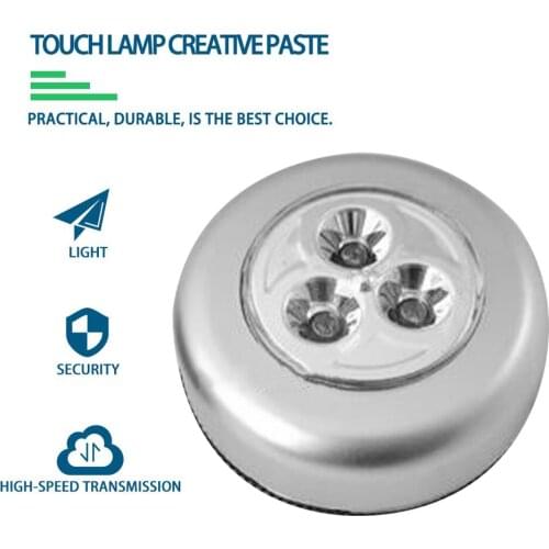 4 LED Control Night Light Round Lamp Under Cabinet Closet Push Stick On Lamp Home Kitchen Bedroom Automobile Use