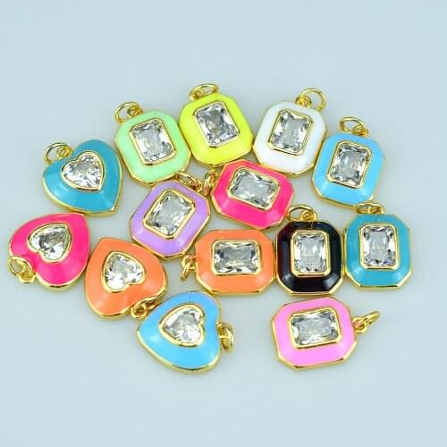 2021 new Enamel square pendant love zircon necklace jewelry DIY accessories charm CZ semi-finished products
