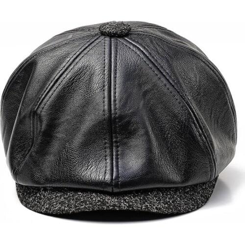 Autumn berets caps winter warm hats for man grandpa PU material