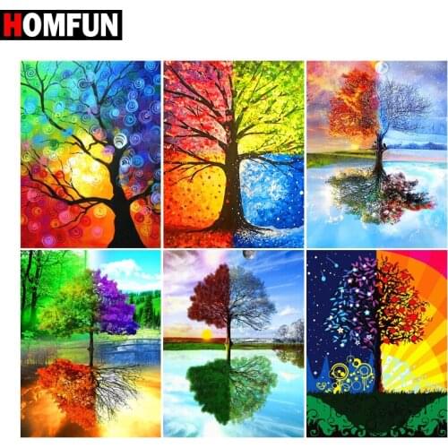 HOMFUN Full Diamond "Four seasons tree scenery" DIY 5D Diamond Painting Cross Stitch Home Decor Picture Of Rhinestone Handmade