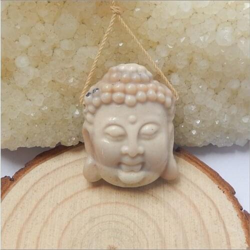 Sale 1Pcs Natural Stone Mookite Jasper Handmade Carved Buddha Head Pendant Bead 31x25x10mm 10.7g