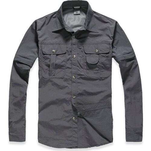 Brand Men Summer Autumn Quick Dry Anti UV Breathable Outdoor Sport Removable Shirts Camping Hiking Climbing Fishing Shirts