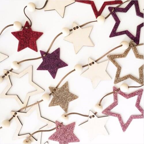 Nordic 140cm Wooden Beads Stars Hanging Banners Girl Baby Room DIY Wall Decorations Christmas Party Nursery Decor Best Ornament
