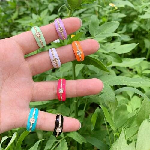 Stereoscopic CZ Micro Pave Gold Plated Enamel Adjustable Finger Ring Electroplating Jewelry Fit For Party Gift Couples