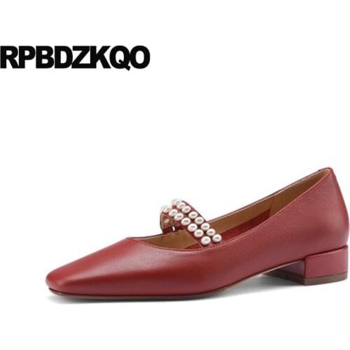 Square Toe Retro Block Dress Shoes Low Heels Black Girls Strap Beige Mary Jane Korean Chunky High Pearl Pumps Bridesmaid Ladies