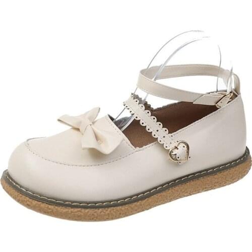 Cute Lolita Shoes Japanese Girl Maid Dress Shoes Summer Retro JK Uniform Womens Shoes Shallow Mouth Flat Shoes Soft Sister Shoes