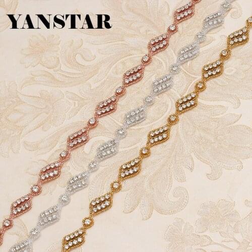 YANSTAR (5Yards) Wholesale Handmade Wedding Dress Belts Crystal Rhinestones Appliques Accessory Sewing On Bridal Sash YS881