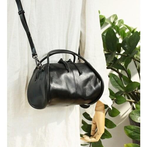 Small Women Handbags Genuine Leather Cylinder Barrel-Shaped Shoulder Bags For Ladies Crossbody Bags Retro 2020 Female Hand Bags