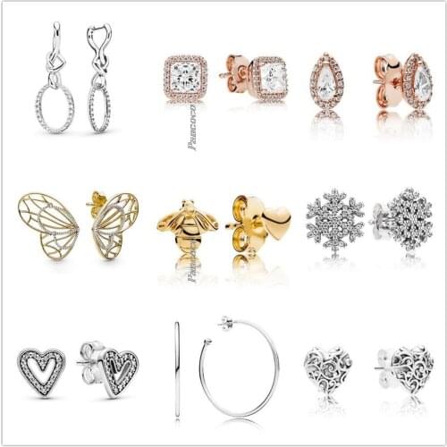 Original 925 Sterling Silver Earring Rose Timeless Elegance With Crystal Stud Earrings For Women Wedding Gift Fashion Jewelry