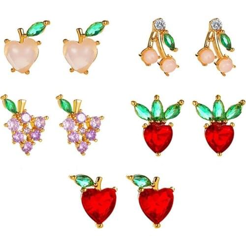 Ear Stud Women Earrings for Women pendientes kolczyki Fashion Fruit Shape Ear Stud Rhinestone Inlaid Shining Jewelry Gift Daily