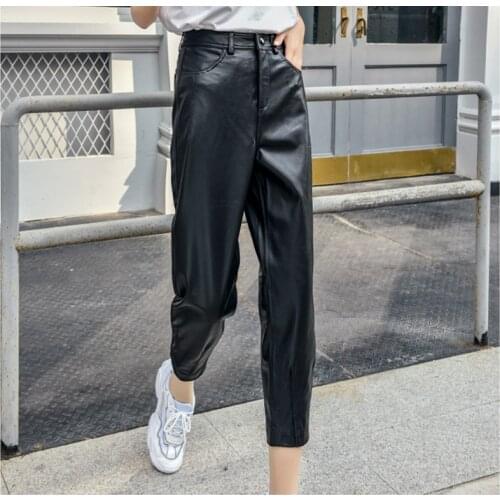 Genuine Sheepskin Red Pants 2021 Autumn And Winter Womens Ankle Length High Waist Harem Pants Thickened Loose Leather Pants 3XL