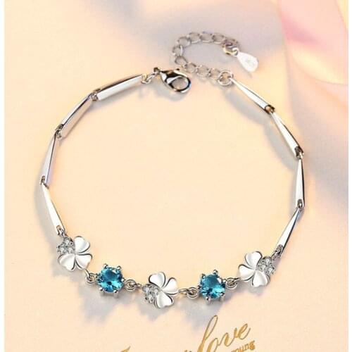 925 Silver Plated Bracelet Sweet Temperament Four-leaf Clover Rotating Flower Zircon For Women Fine Jewelry Gift Wholesale