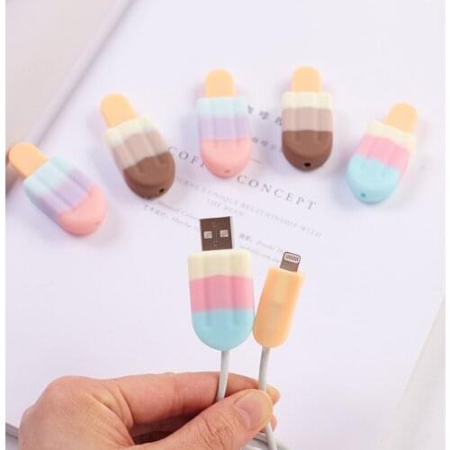 10pcs Ice cream USB cable Protector data line charging cable protection colorful Cover For iPhone 5 6 7 8 X Protection sleeve