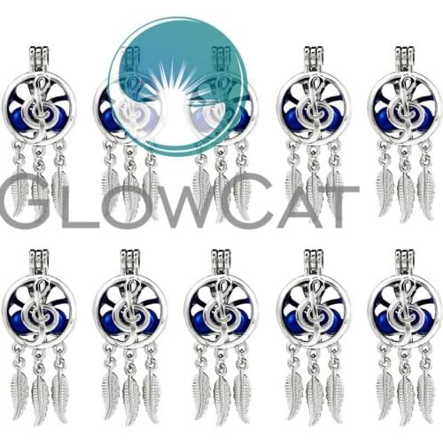 10X K749 Dream Catcher Musical Note Beads Cage Locket Pendant Essential Oil Diffuser Stone Pearl Cage Jewelry Making