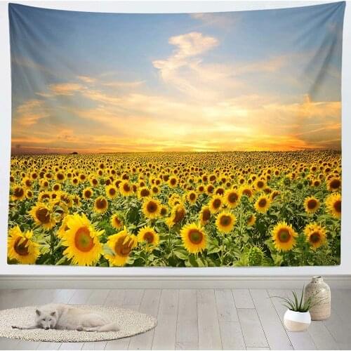 2021 Sunflower Tapestry Sunset Sunflower Field Tapestry Floral Plant Tapestry Yellow Flower Tapestry Wall Hanging For Room Decor
