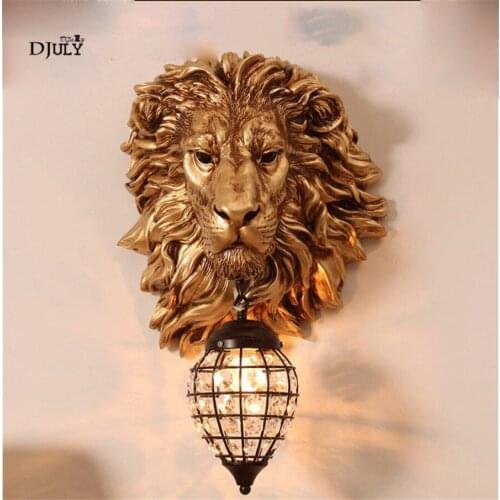American Lion King Resin Wall Lamp Vintage Living Room Decoration Art Deco Bedroom Lamp Led Wall Art Kitchen Lighting Fixtures