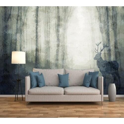 Free Shipping Forest Deer Background Wall Design Living Room Custom 3D Wallpaper Ink Forest Mural Bedroom Photo Best Supplier