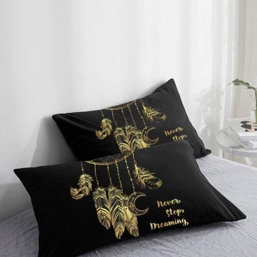 Custom Pillow Case Pillowcase 50x70 50x75 50x80 70x70 Decorative Pillow Cover golden feather on Black Bedding Drop Shipping