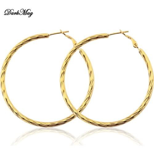 DarkMag Large Circle Silver Color Hoop Earrings Gold for Women Round Earrings Hoops Ear Rings Party Club Gift