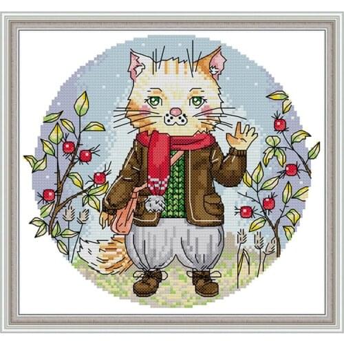 Everlasting Love Mr.cat Chinese Cross Stitch Kits Ecological Cotton Clear Stamped Printed 14 11CT DIY Gift Christmas Decoration