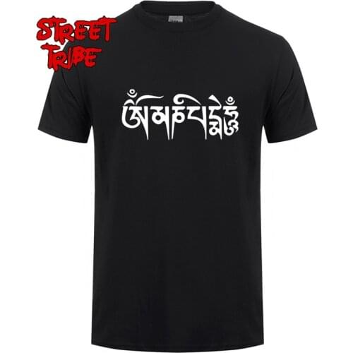 Men Tees Om Mani Padme Hum T Shirt Summer Style Crew Neck Cotton Mens Buddhism T-shirt Religion Clothing Tops