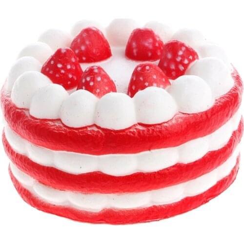 Jumbo Simulation Strawberry Birthday Cake Squishy PU Slow Rising Fun Squeeze Healing Toy Relieve Stress Toys 11*11*7 CM