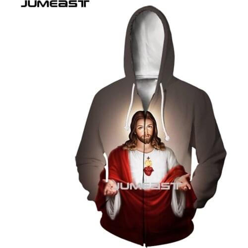 Jumeast Brand Men Women 3D Printed Christian Jesus Long Sleeve Jacket Sport Pullover Fashion Spring Zipper Hoodies