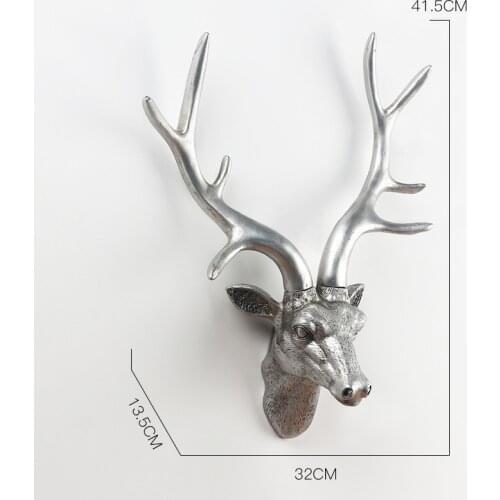 Craft Deer Head Wall-decor Creative 3D Background Wall Hanging Decoration Porch Living Room Animal Head Resin Craft silver brown