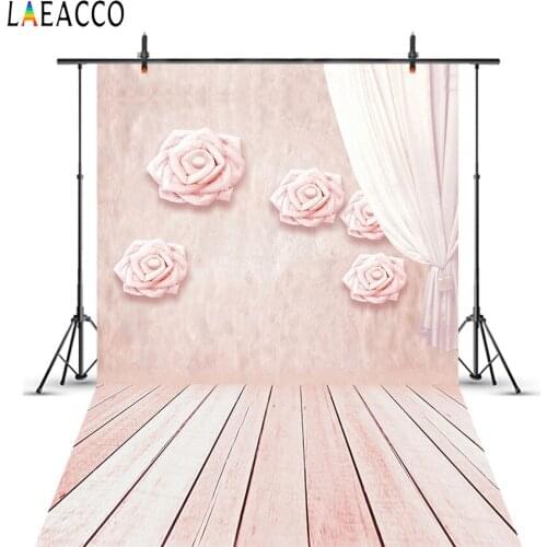 Laeacco Curtain Flower Wall Wooden Floor Baby Newborn Photography Backgrounds Custom Photographic Backdrops For Photo Studio