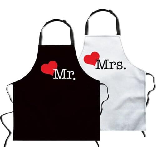 Mr Mrs Kitchen Aprons for Women Men Wedding Gift for Couple Waist Bib Apron Baking Cooking Restaurant Accessories Pinafore