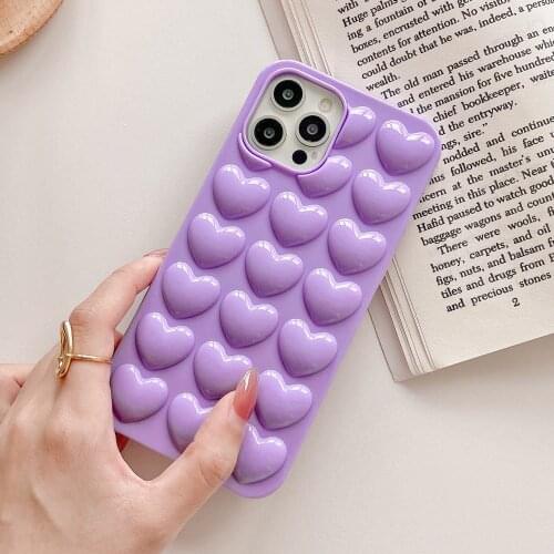 Gimfun Solid Color 3D Love Heart Phone Case for iPhone 11 12 Pro X XS Max XR 7 8 Plus Plain Candy Color Cartoon Back Cover