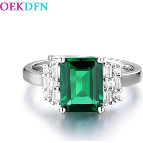 OEKDFN 100% 925 Sterling Silver Ring Women Emerald Created Moissanite Gemstone Wedding Engagement Emerald Cut Rings Fine Jewelry