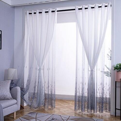 Window Curtains for Living Room Bedroom Kids Room White Curtain Grey Embroidery Voile Tulle Curtain Double Layer Door Curtains