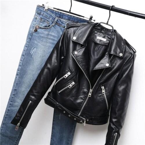 Autumn Faux PU Leather Jacket Women Motorcycle Short Jacket Biker Overcoat Ladies Streetwear Slim Lapel Long Sleeve Spring Coat