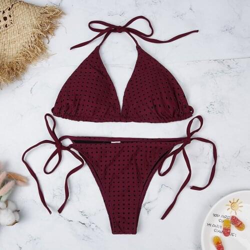 Hollowed Red Sexy Bikini Set Women String Swimsuit Push Up Swimwear 2020 Tied Thong Brazilian Bikini Bathing Suit Swim Wear