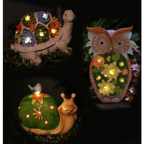 Solar Garden Light Resin Crafts Turtle Snail Owl Garden Decoration Garden Landscape Light Animal Light Outdoor Decor